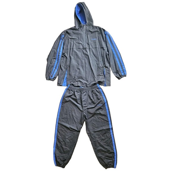 Vintage FUBU Track Suit Mens XXL Black And Blue 90s Pullover Y2K Striped - Picture 1 of 16
